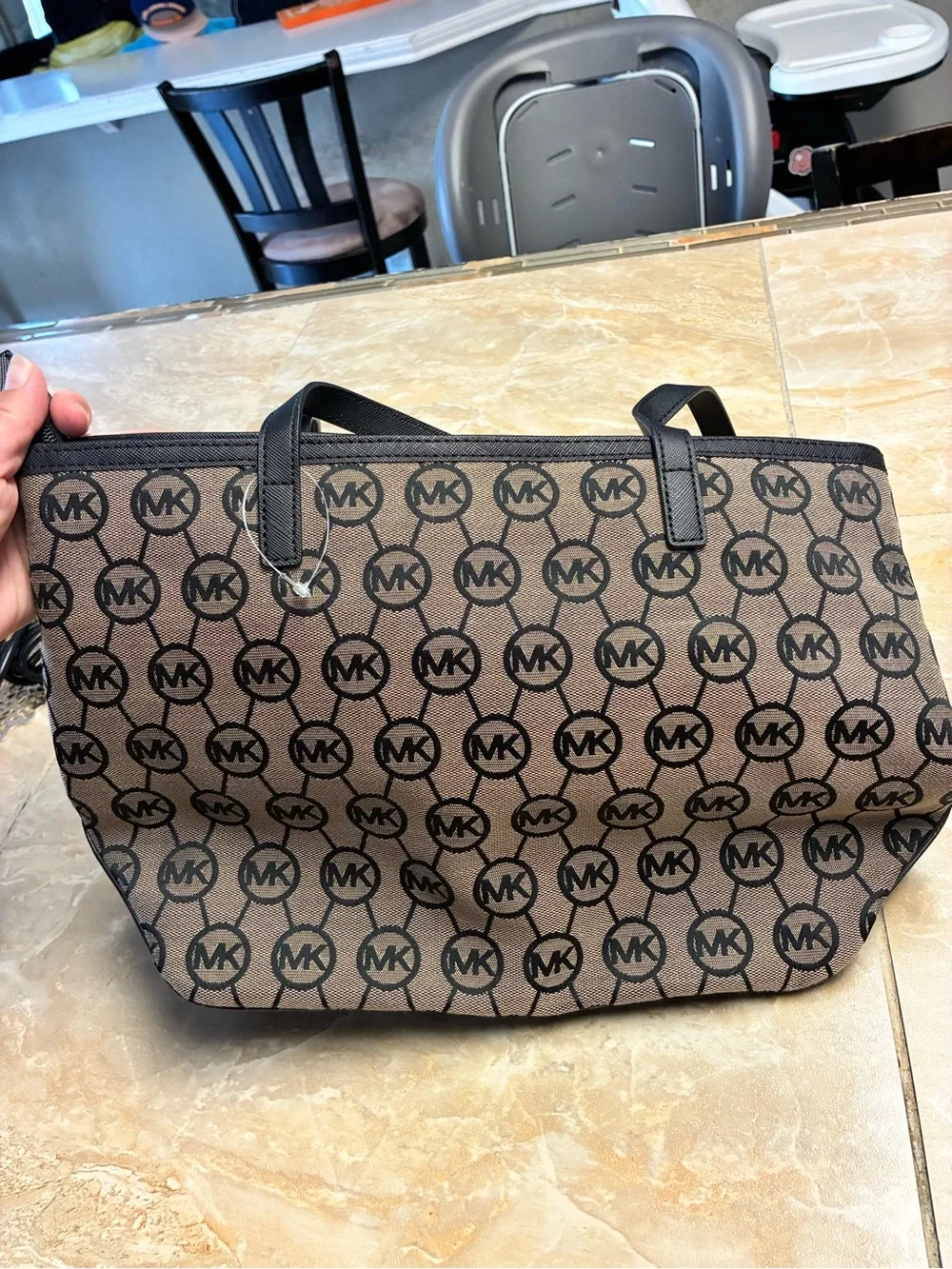NEW Vintage Michael Kors black and beige Monogram Tote